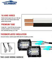 GLANBERT 2pcs 4" Automobile 4-Row LED Lights With Tow Hitch Mounting Bracket 72W For Truck Trailer SUV Pickup, 1 Drag 2 LED Light Bar Wiring Harness Kit 300W