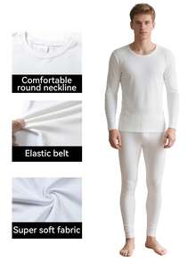 A 2-Piece Men's Winter Fleece Warm Tight Round-Neck Long-Sleeved Top And Thick Fleece Lining Warm Pants Set - White - View 5