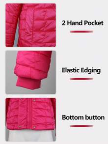 Damen Steppmantel mit Rundhalsausschnitt und Langarm, mit Taschen, weich, warm und atmungsaktiv, normale Länge, Winter