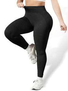 Plus Size Women Seamless High-Waisted Yoga Pants, Oversized Yoga Pants Are Very Fat, Can Be Worn With A High Waist And Nude. They Are 9/10 Plus Size Leggings, Yoga Pants And Leggings Yoga Pants Plus Size Plus Size Gym Clothes Tie-Dye - 黑色 - 查看 3