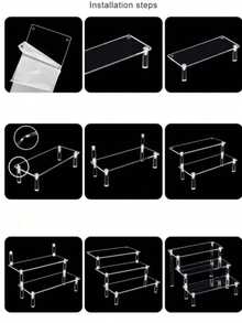 Estantería de 3 niveles reforzada y reforzada para almacenamiento de juguetes, estantería de almacenamiento y exhibición para el hogar, estantería de exhibición de joyas y cosméticos, estantería de almacenamiento de varios niveles con estantería de exhibición transparente, estantería para pasteles, estantería para perfumes - transparente - Ver 5