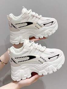 Größe 35-40 einfarbige Schnürsneaker mit dicker Sohle, geeignet für Schule, Outdoor, Strand, alle Jahreszeiten