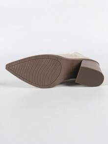 2024新款法式踝靴女款，英伦风秋冬新款尖头粗跟踝靴，后拉链设计 - 米色 - 查看 11