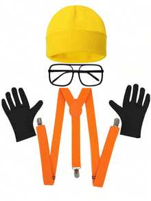 4件套D EXCEED黄色角色扮演服装配饰套装，男女通用——黄色针织帽、道具眼镜、Y型背带、手套——适用于复活节、万圣节庆祝活动、角色扮演派对、学校舞台表演、主题服装聚会 - 彩色 - 查看 14