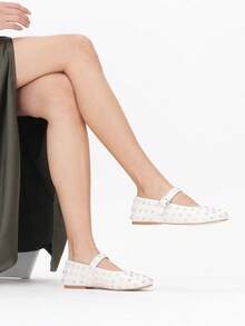lumeheel Women's Mary Jane Ballet Flats With Slim Strap, Closed Round Toe Sparkly Flats For Office, School, And Everyday Walking - 白色 - 查看 4