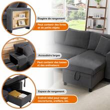 Klappsofa mit Schlaffunktion, L-förmiges umbaubares Ecksofa mit USB-Ladeanschluss und Kissen, 3-Sitzer-Umbausofa mit Seitenablagen und Stauraum