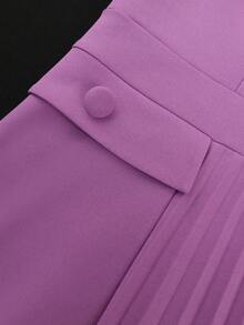 AOMEI 女式休闲春秋季褶皱中长连衣裙长款泡泡袖 V 领荷叶边飘逸口袋连衣裙 - 紫色 - 查看 7