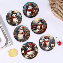 6pcs/Set Or 420pcs/70sets Winter Snowman & Berry Floral Print Drink Coasters, 10cm/2mm Thick Rubber Soft Bottom Round Absorbent Rubber Drink Coasters, Soft Rubber Backing, Decorative Coasters, Suitable For Cups, Home Kitchen Dining Table Decor, Kitchen Decor, Dining Table Decor - ZBD-263 - View 12