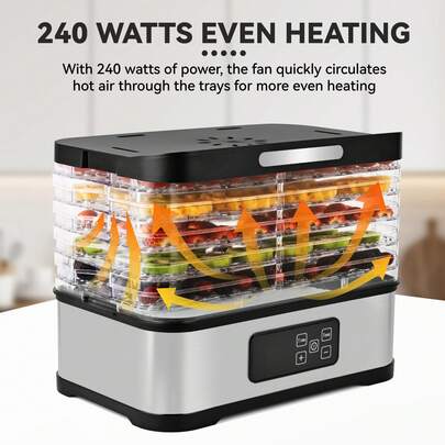 Pukomc Food Dehydrator Dryer Stainless Steel Construction With Five Layers Of Baking Space Drying Range: 95-158°F Simple Operation, Quiet Operation Without Disturbance Dishwasher For Drying All Types Of Food