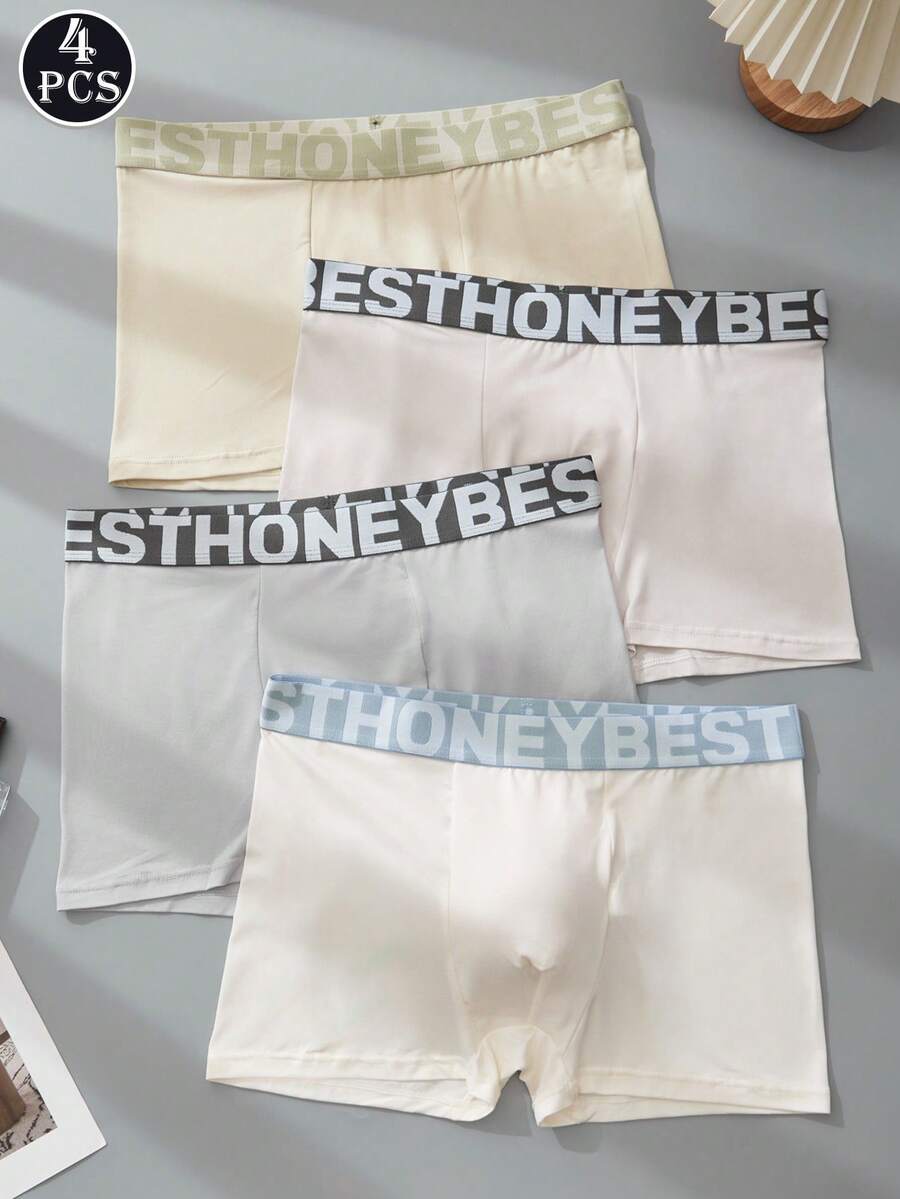 4pcs/Pack Men's Underwear, Simple & Fashionable Men's Boxer Briefs, Comfortable & Breathable Underwear Set