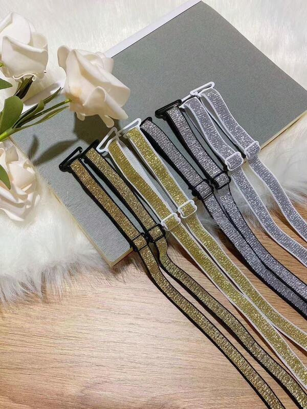 أشرطة صدرية معدنية لامعة قابلة للتعديل، متعددة الاستخدامات باللون الذهبي والفضي والأبيض والأسود، يمكن ارتداؤها كملابس خارجية