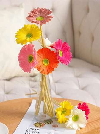 6 Stück künstliche Gerbera Hochzeits-Brautstraußparty Heim- und Büro Tisch Mittelstücke (Weiß, Gelb, Orange, Pink, Rosara, Koralle). Geeignet für Gartendekoration Outdoor, Innen- und Außendekorationen, Vasendekorationen, künstliche Pflanzen, Dekorationen für alle Jahreszeiten
