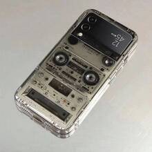 Retro Radio/Cassette Player Pattern Transparent PC Phone Cases For Foldable Devices - Ideal For Samsung Z Flip 3/4/5/6/7, Z Fold 3/4/5/6 And MOTO Razr 40/50/60 Ultra With Big View Window - Trong sáng - Xem 2