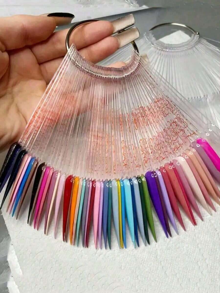 40 Pcs Nail Swatch Sticks With Ring, Clear Fan-Shaped Nail Art Polish ...