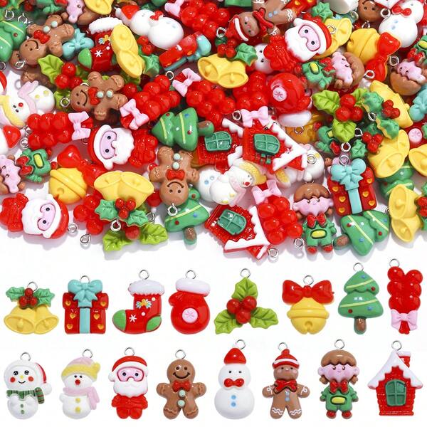 50/30/10 buc Pandantive acrilice cu tematică mixtă de Crăciun - Moș Crăciun, Mănuși, Brad de Crăciun, Ren, Om de turtă dulce, Talismani pentru șosete, Potrivite pentru decor DIY pentru casă, Brățări, Coliere, Brelocuri, Accesorii de bijuterii, Cadouri de Crăciun