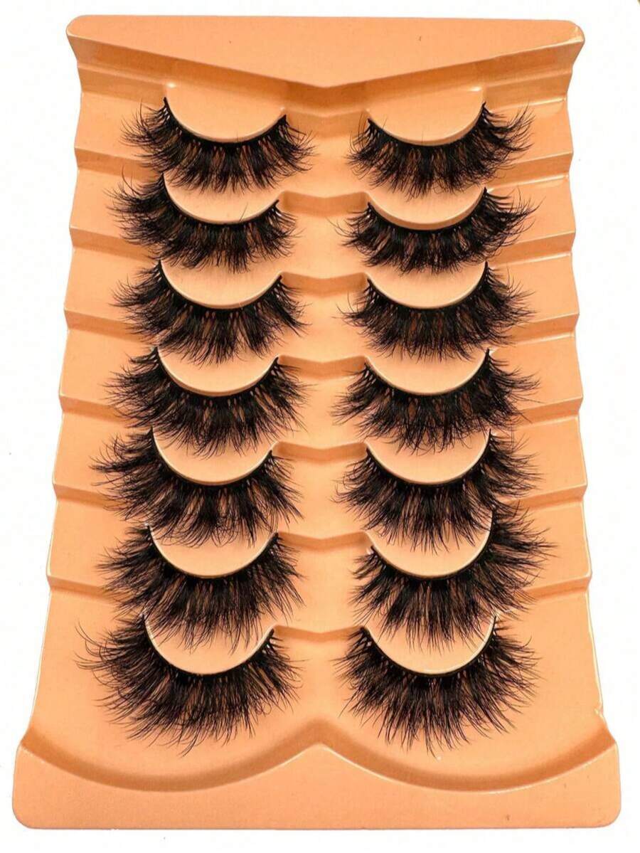 7 Pairs Dramatic False Eyelashes, 3D Faux Mink Lashes, Full Strip Lashes, Natural Looking Lashes, Fluffy And Thick Lashes, Thin Line Lashes, Cat Eye Lashes
