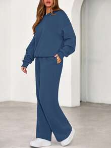 Womens Sweatsuits 2 Piece Set Casual Winter Long Sleeve Hoodie Loose Wide Leg Sweatpants Fall Tracksuit Spring Fall Clothes For Women Valentine Vacation Outfits Women - 灰藍 - 查看 3