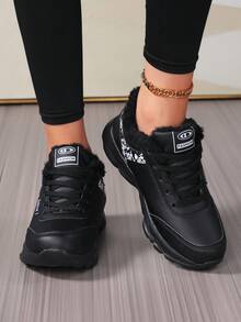 Women's Casual Sports Shoes, Warm Thermal Lined Outdoor Running Shoes, Lightweight Lace-Up Travel Shoes, Student Running Flat Low-Top Sneakers, Autumn/Winter