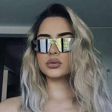 Unisex One-Piece Frameless Future Punk Y2k Style Cycling Sport Fashion Glasses With Mirrored Lens Street Shades Beach Accessories Beach Accessories For Women Glasses Shades For Summer Beach Vacation,Outdoor,Travel - Bạc - Xem 1
