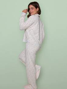 American Long Cotton Pajamas Small Hearts - White - View 4