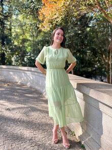 RIVERA. ELEGANT PLAIN MIDI DRESS WOMEN'S DRESS - màu xanh lá - Xem 4