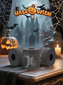 4 szt./1 szt. Czarny papier toaletowy z motywem pajęczyny na Halloween, limitowana edycja Dark Web, zabawny i nowatorski papier toaletowy, dekoracja łazienki, prezent-żart, parodia kreatywności, estetyczny design w stylu horroru, papier bibułkowy w tematyce imprezowej, wyjątkowy prezent, dekoracja na Halloween