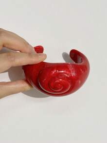 1 件复古红白不对称宽厚树脂手链，优雅女士珠宝，时尚百搭日常配饰