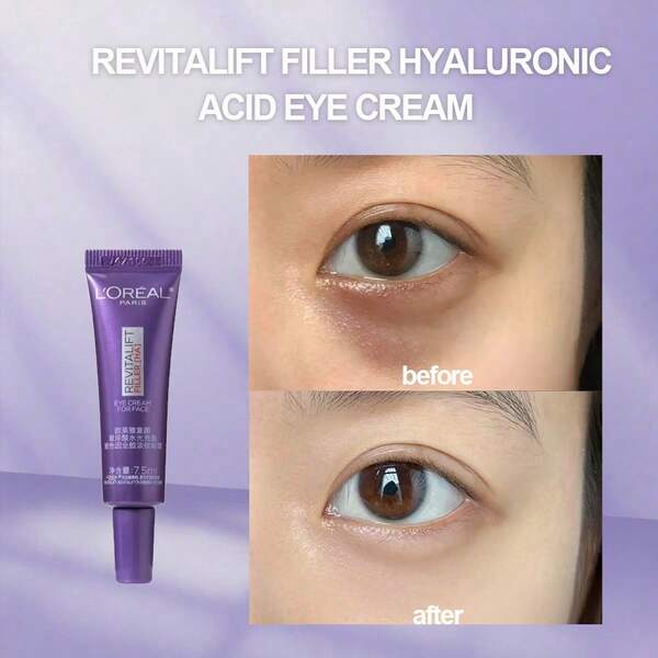 L'Oreal Crema contorno occhi anti-invecchiamento all'acido ialuronico Revitalift, riduce occhiaie e rughe, trattamento per linee sottili, formato da viaggio - 7,5 ml/0,25 oz.