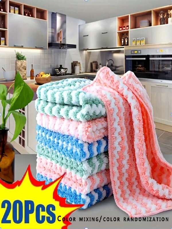 20pcs Thick Kitchen Cleaning Towels Coral Fleece Dish Cloths, Non-Greasy Non-Shedding, Multi-Scene Kitchen & Household Cleaning Pads,Highly Absorbent, , Assorted ColorsCleaning Cloths 9.8"*9.8", Not Support Machine Washing,Kitchen,Bathroom,Home,Household Supplies