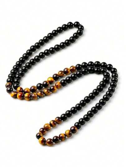 1pc Black Onyx Men's Tiger Eye Stone Bead Necklace Fashion Natural Stone Jewelry Handmade Gift