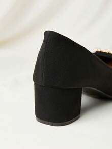 水钻装饰仿麂皮粗跟浅口鞋 情人节 圣诞节 冬季圣诞礼物