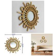 Gold Mirrors Wall Pack Of 1. Round Mirrors. Blade Shape. Decorative Mirrors. Wall Mirrors Decor Home Decor. Plastic Frames. Glass Mirrors. Gold Color.