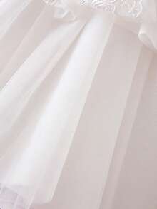 Baby Girls' White Christening Dress 0-2 Years, Baptism Tulle Dress With Bow, Suitable For 1st Birthday Party, Wedding, Ceremony