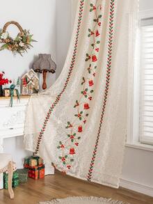 1 pieza Elemento navideño Cenefa de jacquard 3D con patrón estereoscópico, campanas navideñas, caramelos navideños, copos de nieve, cortina sin perforación adecuada para cocina, dormitorio, alféizar de ventana, cortina de puerta, cortina transparente estilo princesa, para todo el año, decoración navideña para el hogar, decoración de habitación, decoraciones navideñas de invierno, regalos de Navidad
