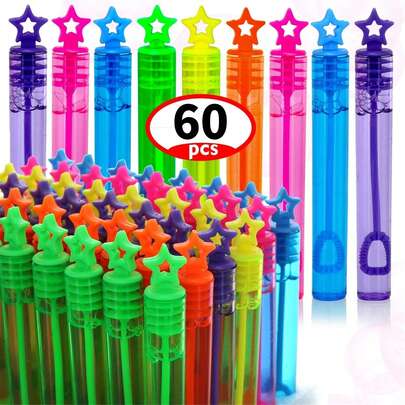 48/60 piezas Varitas de burbujas en forma de estrella - Varitas de plástico con forma de estrella y corazón, sin solución de burbujas incluida, decoración de fiesta de cumpleaños y pequeños regalos, premios para el aula, adecuado para cumpleaños, bodas, fiestas al aire libre, juguetes de juegos temáticos