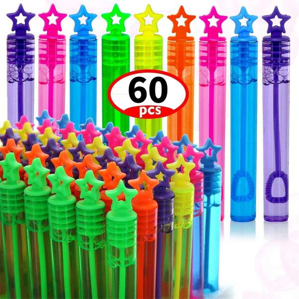 48/60 Stück Stern-förmige Mini Seifenblasen Stäbe - Stern & Herz-förmige Plastik Seifenblasen Stäbe, ohne Seifenblasen Lösung, Deko für Geburtstagsfeiern & kleine Geschenke, Klassenpreise, geeignet für Geburtstage, Hochzeiten, Outdoor-Partys, Themenspielzeug