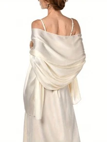 1pc Women's Bohemian Style Classic Solid Color Smooth Satin Scarf, Casual Autumn Shawl Sunscreen Headscarf, Suitable For Daily Use - Milky White - View 5