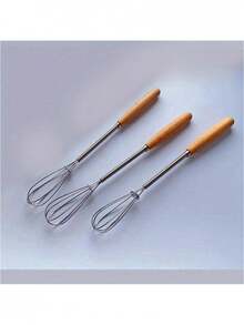 1/3pcs Kitchen Wooden Handle Manual Egg Beater, Mini Cake Mixer, Stainless Steel Cream Whisk - Mini Stirring Spoon - View 12