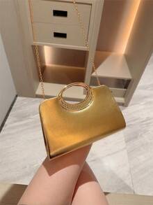 Moonlit Eve Bag - Women's Fashion Sequin Leather Clutch, Luxury Sparkling Crystal Evening Handbag, Suitable For Parties, Galas, Birthday Celebrations, Weddings - Gold - View 7