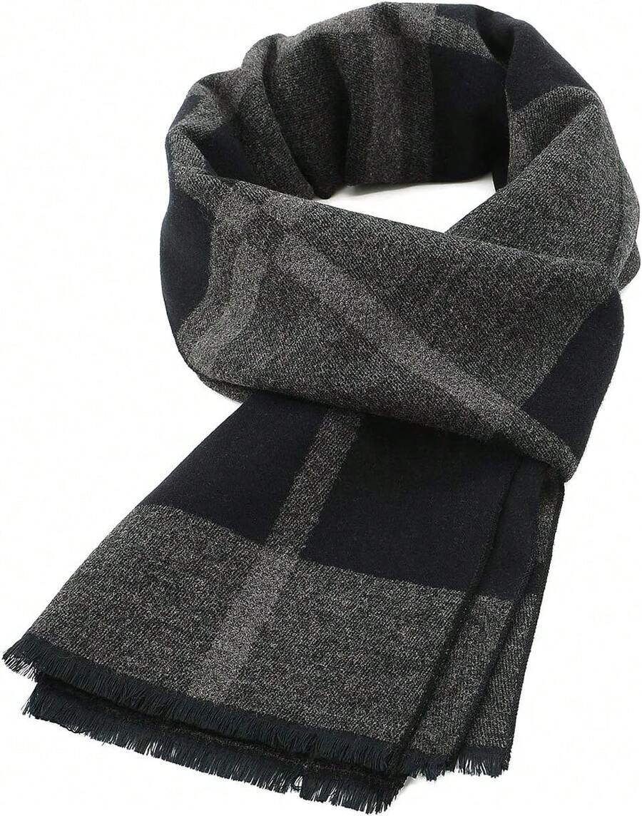 Bufanda larga suave de invierno para hombres de American , bufanda de cuadros con borlas para hombres, bufandas clásicas suaves - Rojo - Ver 1