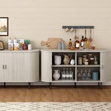 ONBRILL Sideboard Buffet Cabinet With Sliding Door, Fluted Cabinet With Adjustable Shelf, Wood Fluted Sideboard, Modern Accent Coffee Bar Console Table For Kitchen, Entryway, Living Room, White - 白色 - 查看 4