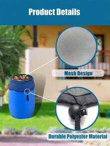 1pc Rain Barrel Mesh Cover, Water Collection Buckets Net, Rain Barrel Netting Cover With Adjustable Drawstring, Filter Screen For Outdoor Garden Rain Barrel Accessories Prevent Mosquitoes, Fallen Leaves And Other Debris From Entering The Bucket - Black - View 5