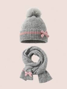 2pcs/Set Bow Decor Kids Hat & Scarf Set, Cute Winter Knit Beanie & Neck Warmer For Baby Boys & Girls - Multicolor - View 11