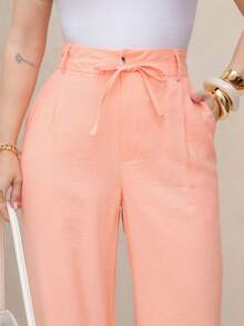 FASHION MO, REF: H995 - Women's Casual High Waist Solid Pants With Straight Tie And Adjustable Waist Belt, Fashionable Wide Leg Women's Pants, Suitable For Autumn And Winter Daily Wear, Office And Family Gatherings (The Pants Are Not Stretchy) - 橘色 - 查看 3
