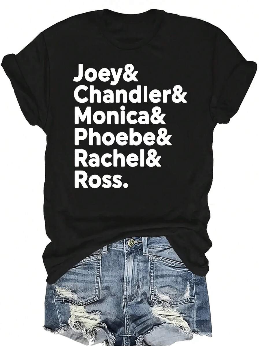 Camiseta de la serie de TV Friends para mujeres y unisex, de verano, casual, transpirable, con personalidad, cuello redondo, manga corta, ropa de calle versátil, adecuada para adolescentes y adultos - Negro - Ver 1