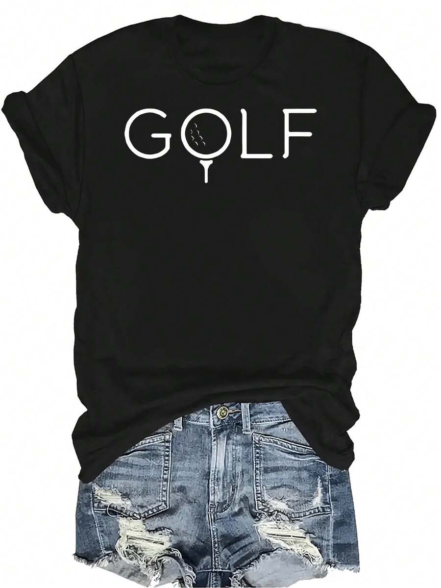 Camiseta de golf para mujer y unisex, de verano, casual, transpirable, con cuello redondo, manga corta, estilo urbano y versátil, adecuada para adolescentes y adultos - Negro - Ver 1