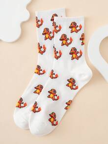 pokemon 1 Pair Men's Interesting Personalized Cartoon Cute Multi-Color Intarsia Pokemon Series Pikachu & Charizard Pattern Crew Socks, Unisex, Sportswear, All Season, European & American Sizes, Comfortable Breathable Durable, Vibrant Colors, Suitable For Daily Wear, Premium Fabric, Non-Stuffy, Fall