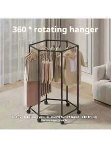 1 件多功能六角旋转晾衣架带轮双层晾衣架卧室挂衣服帽子收纳架 - 彩色 - 查看 15