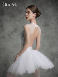 DonsGirl 1 Piece Women's Classic Ballet Leotard - Stand-Collar & Sexy Backless & Ladylike Style White Lily Pattern, Suitable For Ballet Dance Performance Costume - Xanh và trắng - Xem 6
