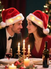 Pălărie luminoasă de Moș Crăciun, pălărie de Moș Crăciun, pălărie de sărbătoare de Moș Crăciun pentru adulți, stil neutru roșu, catifea dublă, caldă și confortabilă, petrecere de Anul Nou, pălărie de Crăciun groasă de pluș de înaltă calitate, accesoriu pentru costum de Crăciun